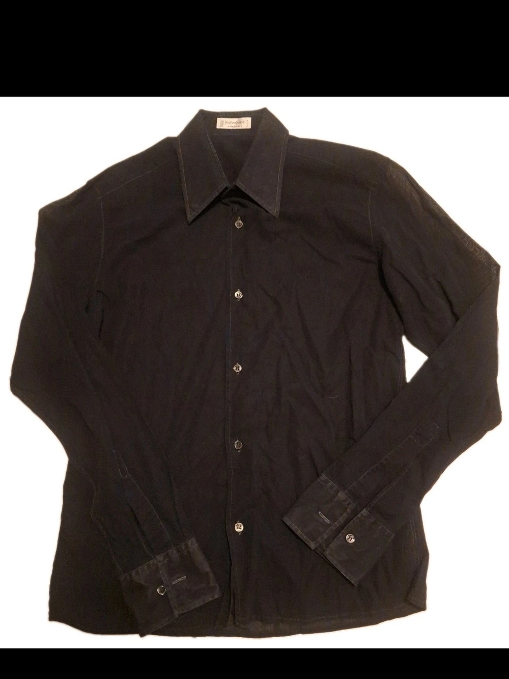 VTG Yves Saint Laurent Rive Gauche Black Sheer Cotton Voile Shirt Men 39 France